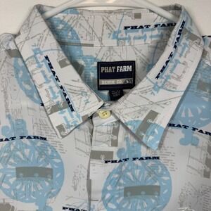 Phat Farm Denim Co.‎ XL/EG White Blue Graphic Nautical Long Sleeve Shirt Y2K